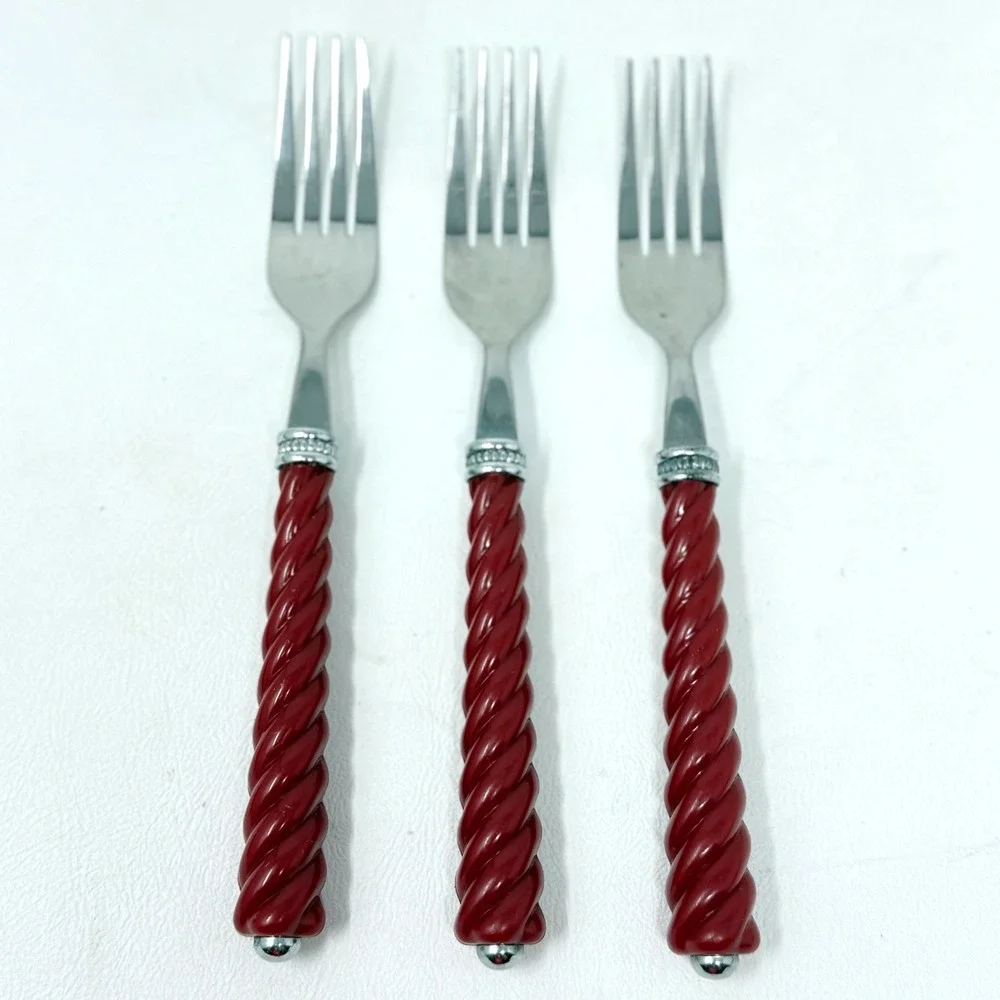 Gibson Sangria Rope Flatware Set‎ 15pc Red Twisted Handle Stainless Steel China